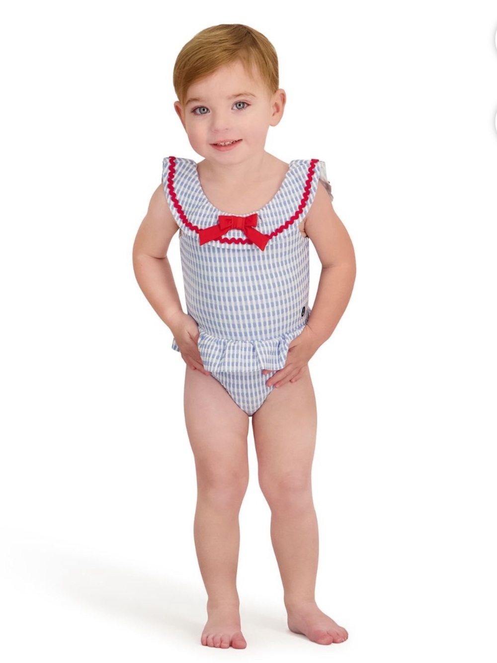 NWT Sperry Baby Girls Seersucker One Piece Swimsuit Blue White Gingham 6 Months